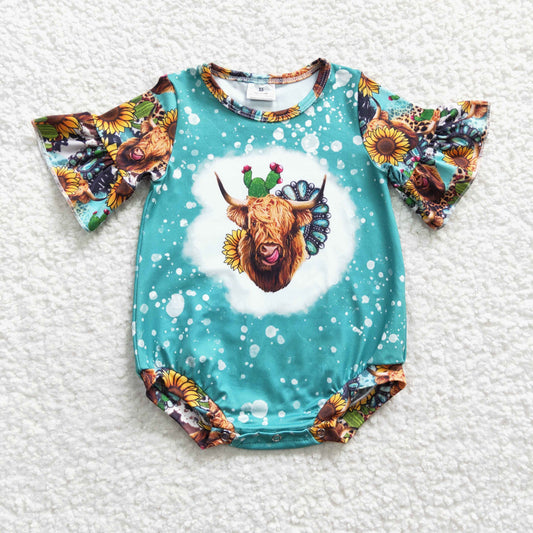 SR0126 Girls Alpine Cow Cactus Sunflower Short Sleeve Bodysuit Rompers