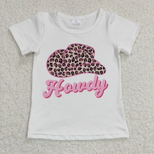 GT0138 girl howdy leopard print hat white short-sleeved top