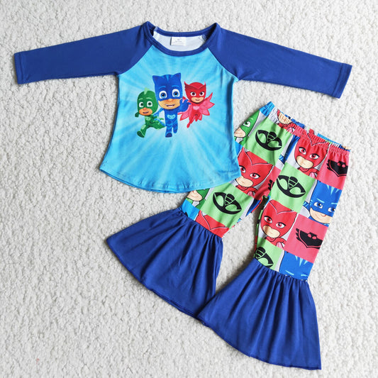 6 C9-3 2pcs cartoon blue long sleeve match girl's pjs outfits