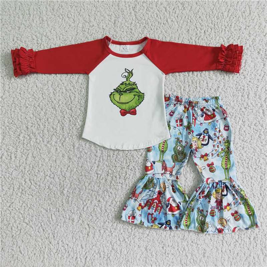 RTS NO MOQ（In Stock ) 2pcs Christmas  cartoon print baby girl's outfits