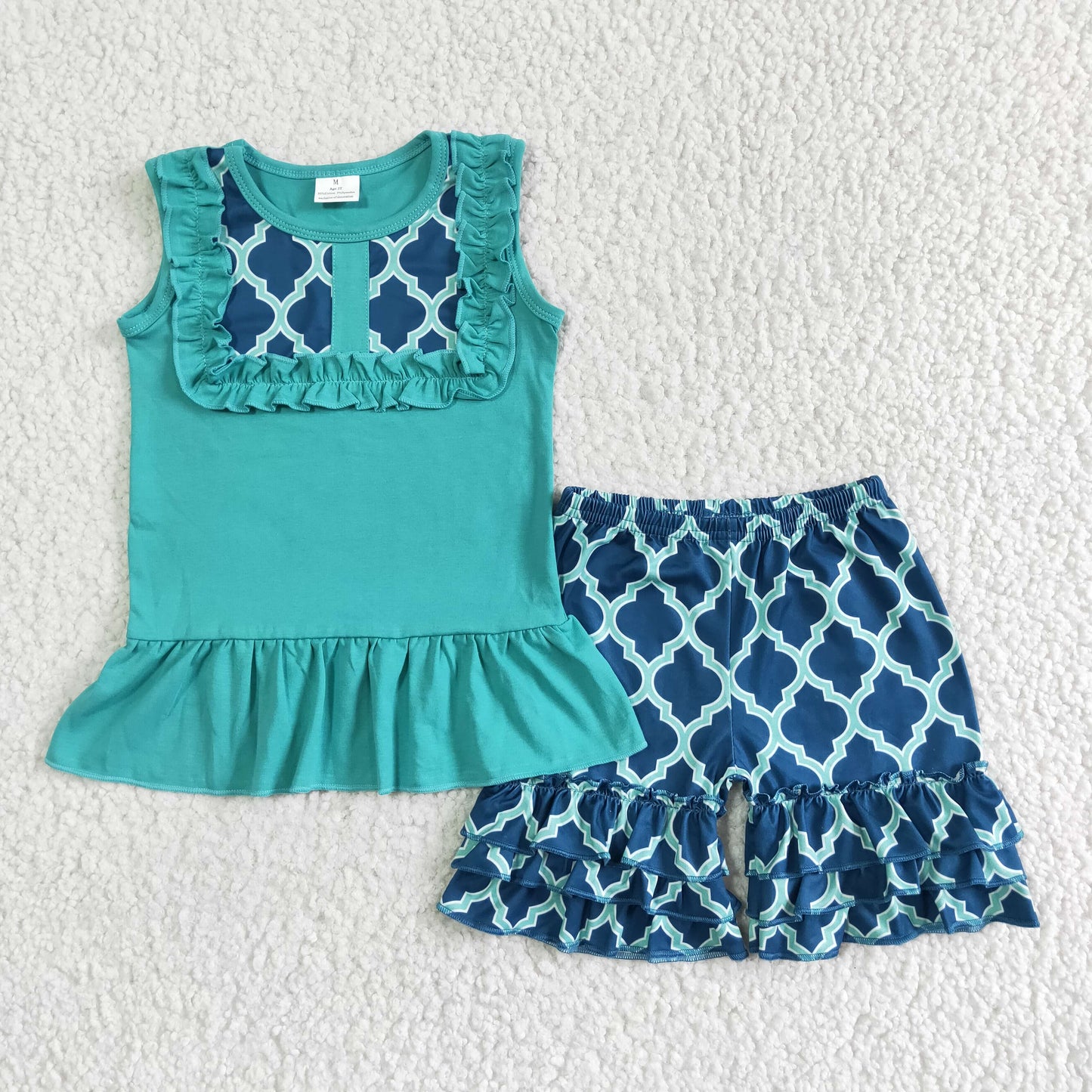 teal color cotton top with shorts