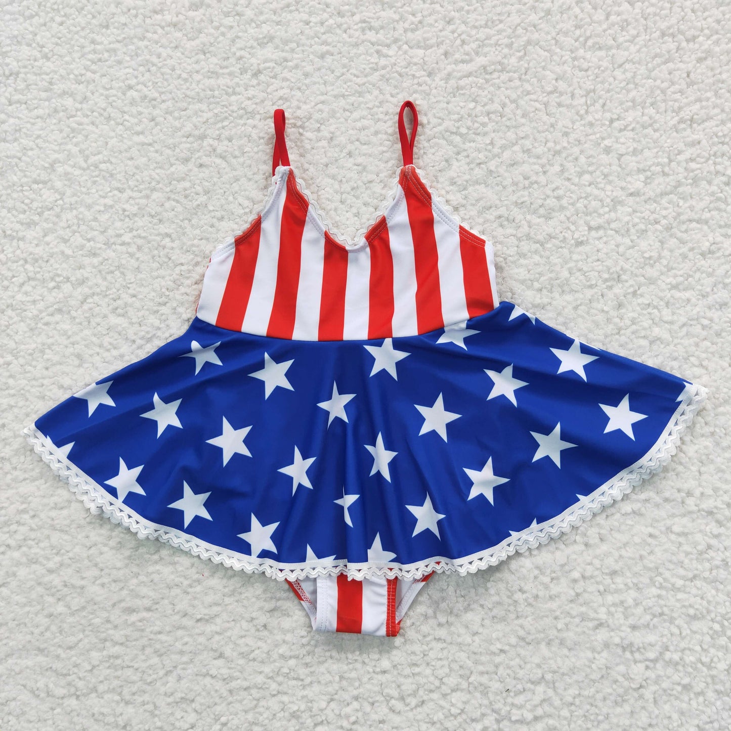 JULY 4TH SWIM S0091Girls' National Day Stars and Stripes Sling One-Piece Swimsuit