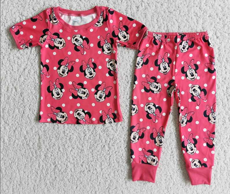 E1-15 girl  clothes  short sleeves long pants cartoon print baby clothing girl's outfit milk silk