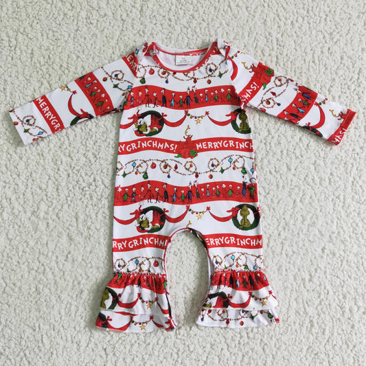 6A22-1 baby christmas romper long sleeve long pants girls romper milk silk cartoon print