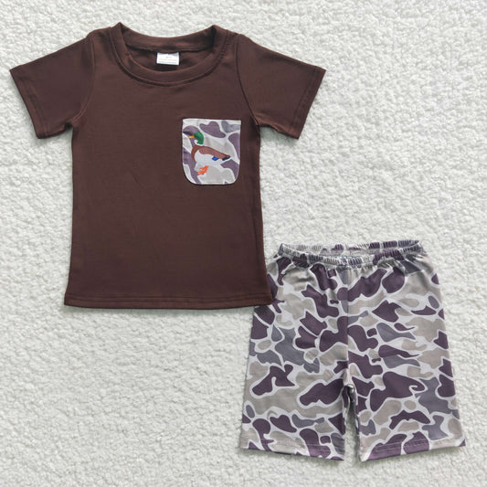 BSSO0204 Boys Duck Camouflage Brown Short Sleeve Shorts Set