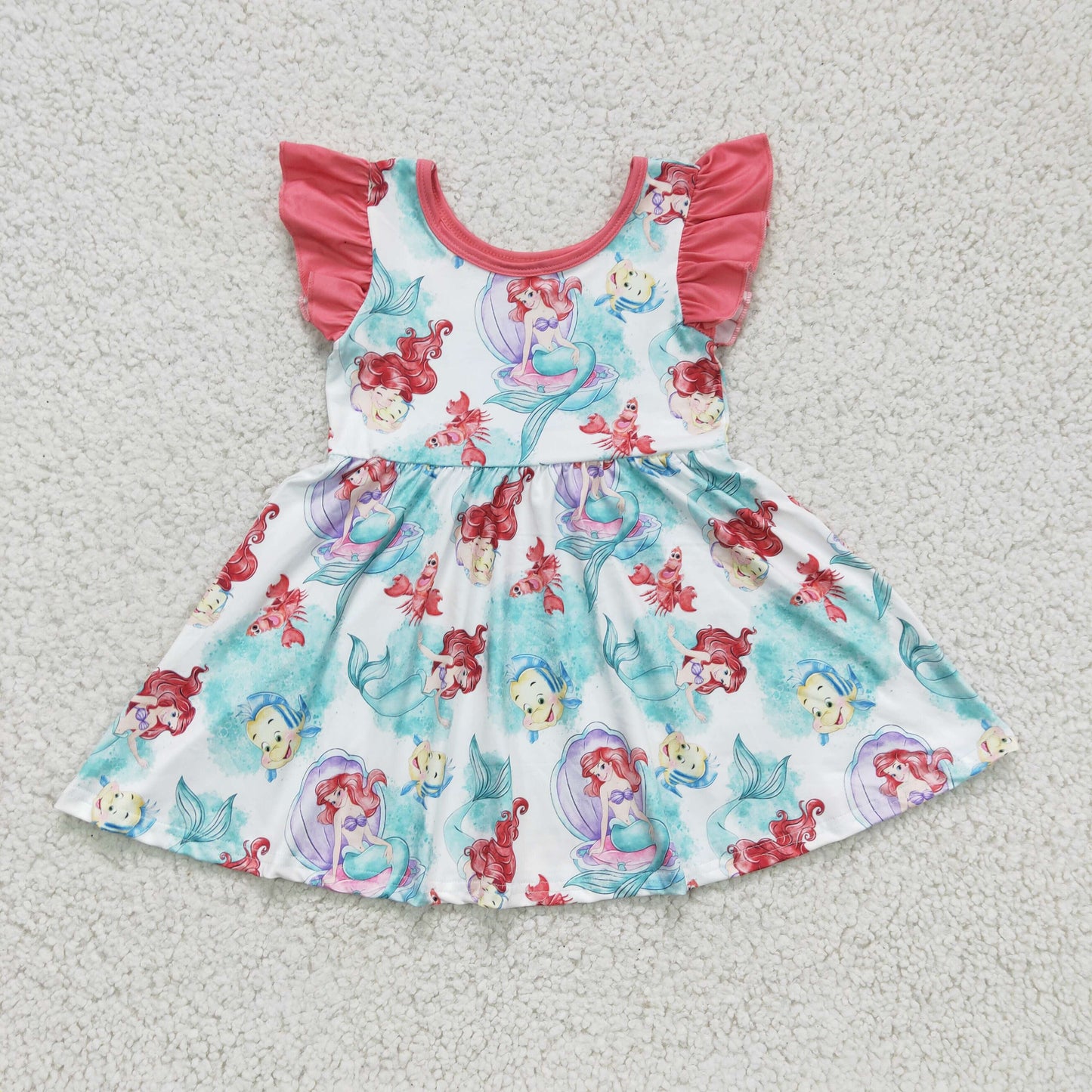 GSD0173 baby clothing flying sleeve kids dresses for girls milk silk cartoon print