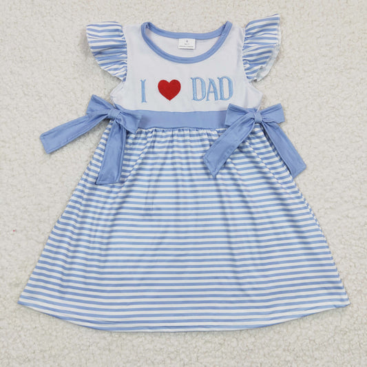 GSD0256 Girls Embroidered I LOVE DAD Blue Flying Sleeve Dress