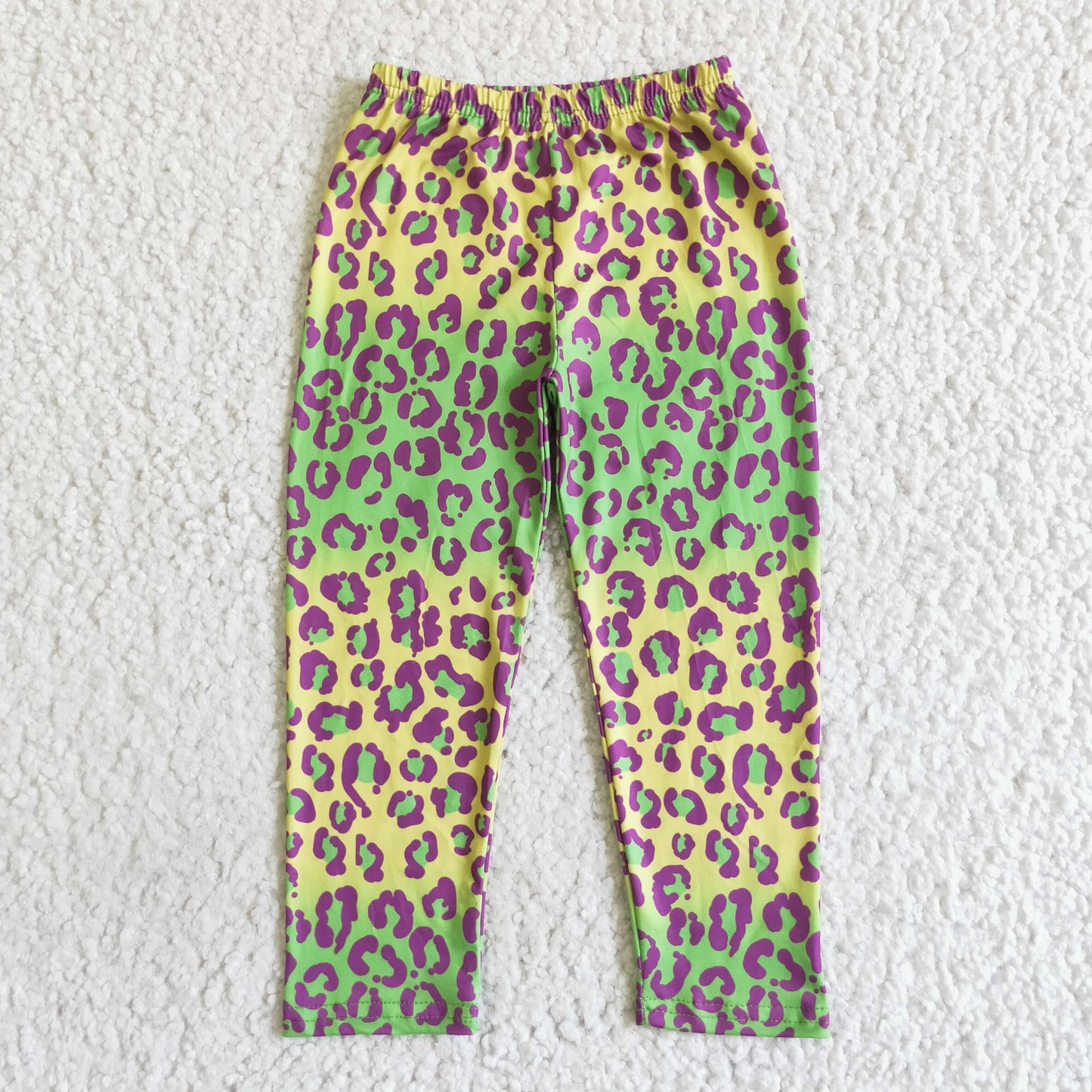 P0013 Girls Long Pants Green Leopard Trousers Pants