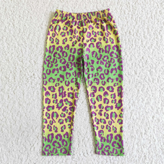 P0013 Girls Long Pants Green Leopard Trousers Pants