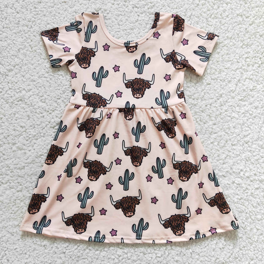 rts no moq GSD0178 Girls Alpine Cow Cactus Short Sleeve Dress