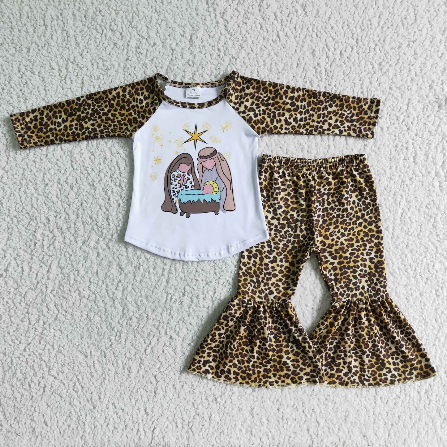 6 A18-11 Nativity Leopard Long Sleeve Flared Pants Set