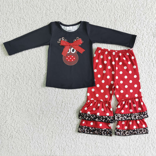 6 A22-26 Christmas Fawn Bow Top Red Polka Dot Multilayer Pants