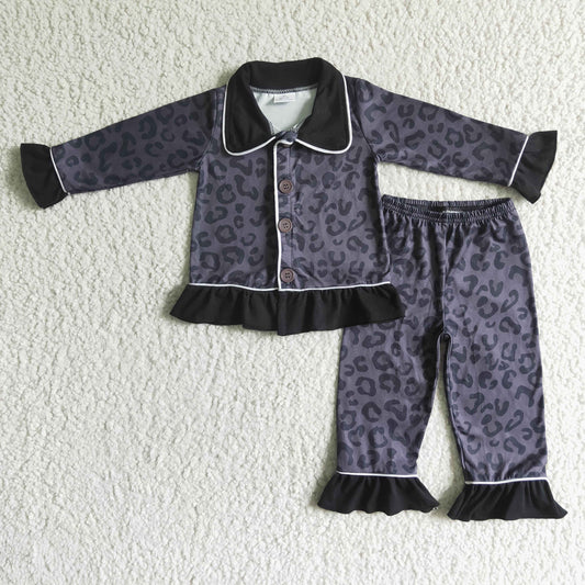 6 A24-20 Girls Black Leopard Pajamas