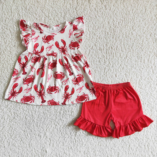 RTS NO MOQ C0-27 Lobster Short Sleeve Shorts Set