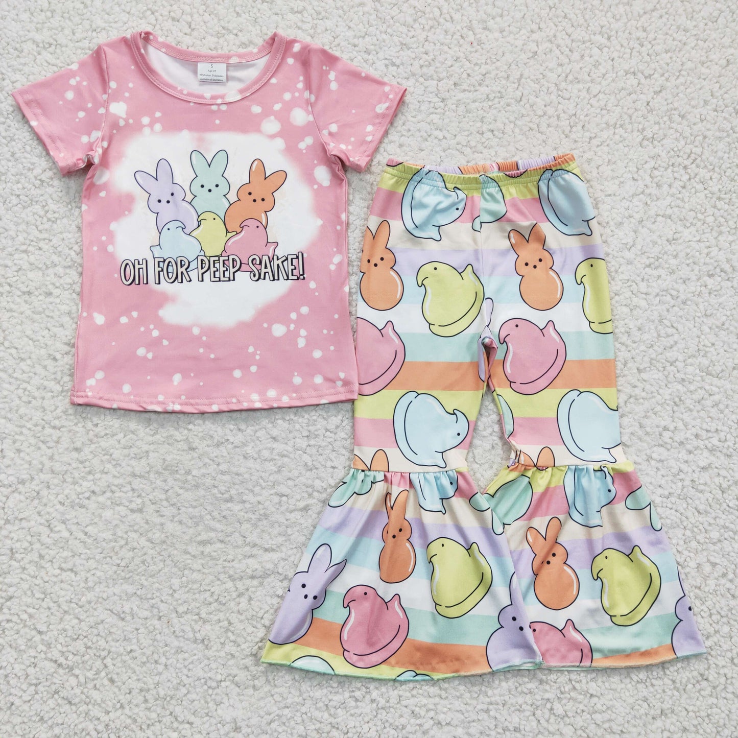 GSPO0435 Girls PEEP Color Rabbit Pink Short Sleeve Trousers Suit