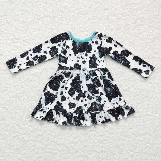 GLD0128 baby clothing long sleeve kids dresses for girls milk silk cartoon print