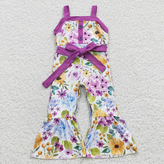 SR0301 Girls Flower Purple Tank Top Jumpsuit