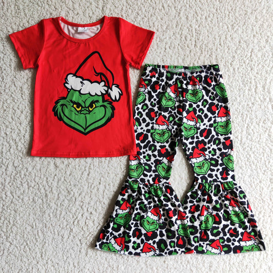 GSPO0162 Girls Christmas outfit short sleeve long pants set cartoon print