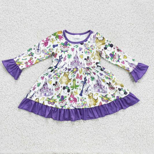 GLD0180 baby clothing long sleeve kids dresses for girls milk silk cartoon print