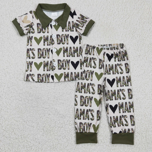 BSPO0044 Kids Clothing Boys Short Sleeve Top And Long Pants Pajamas MAMAS BOY Print