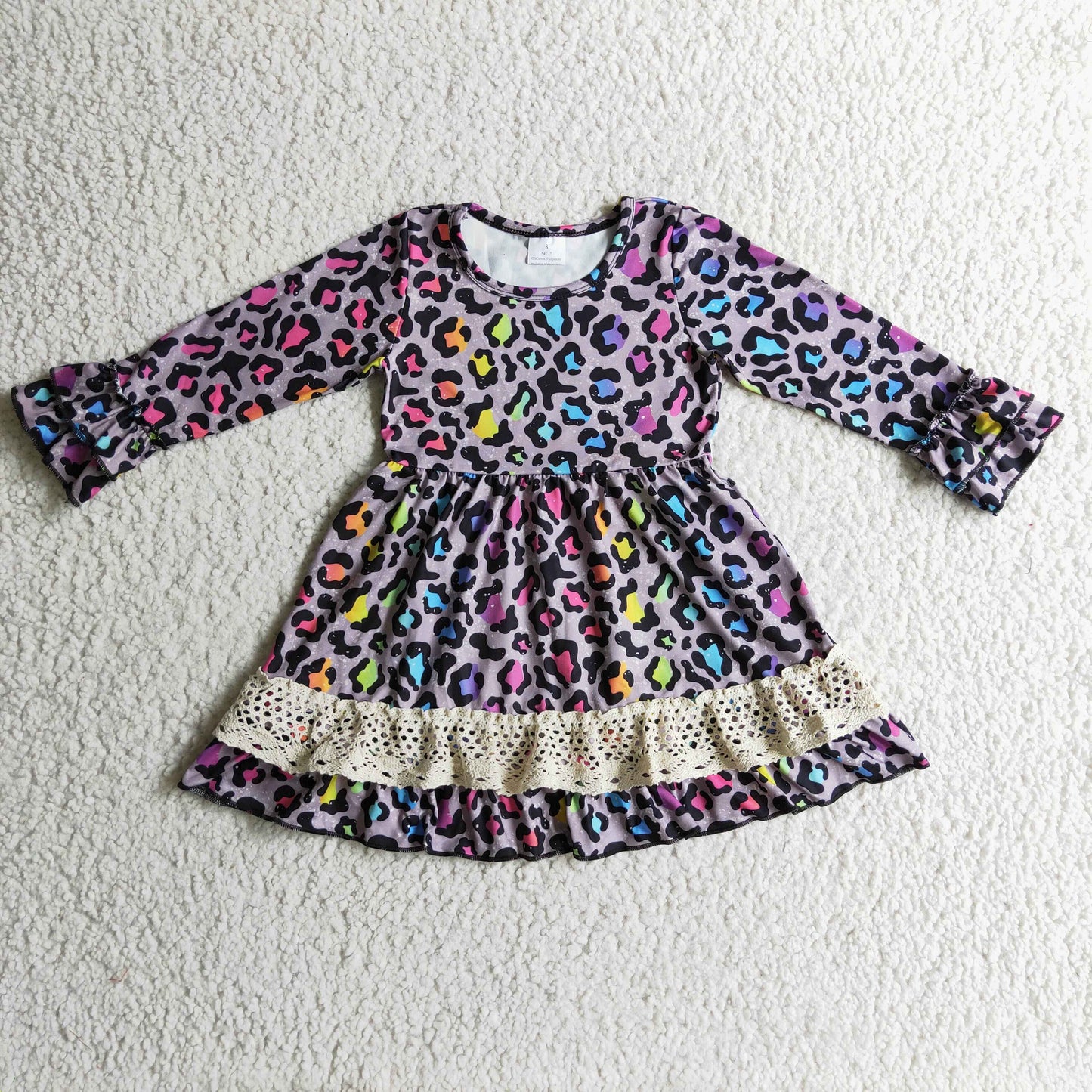 RTS NO MOQ ETA 5/7days Arrived GLD0148 baby clothing long sleeve kids dresses for girls milk silk leopard print