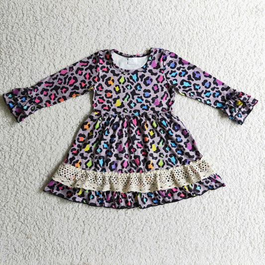 RTS NO MOQ ETA 5/7days Arrived GLD0148 baby clothing long sleeve kids dresses for girls milk silk leopard print