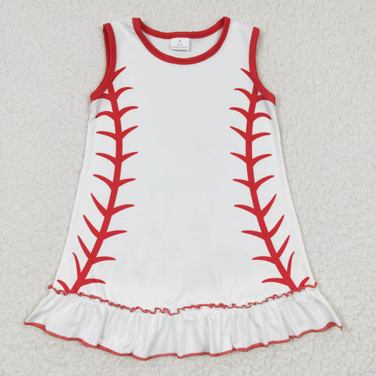 GSD0295 Girls White Sleeveless Baseball Dress