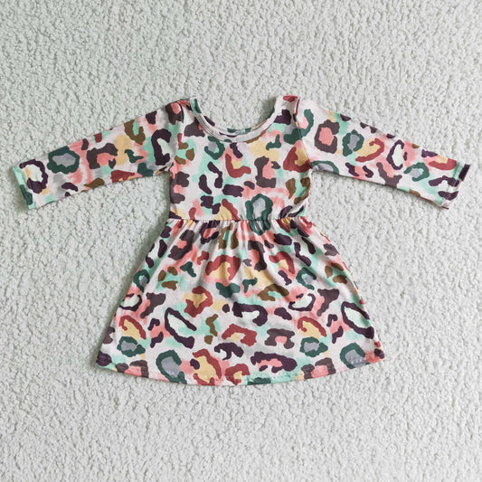 6 B11-29 Colorful Leopard Print Long Sleeve Dress