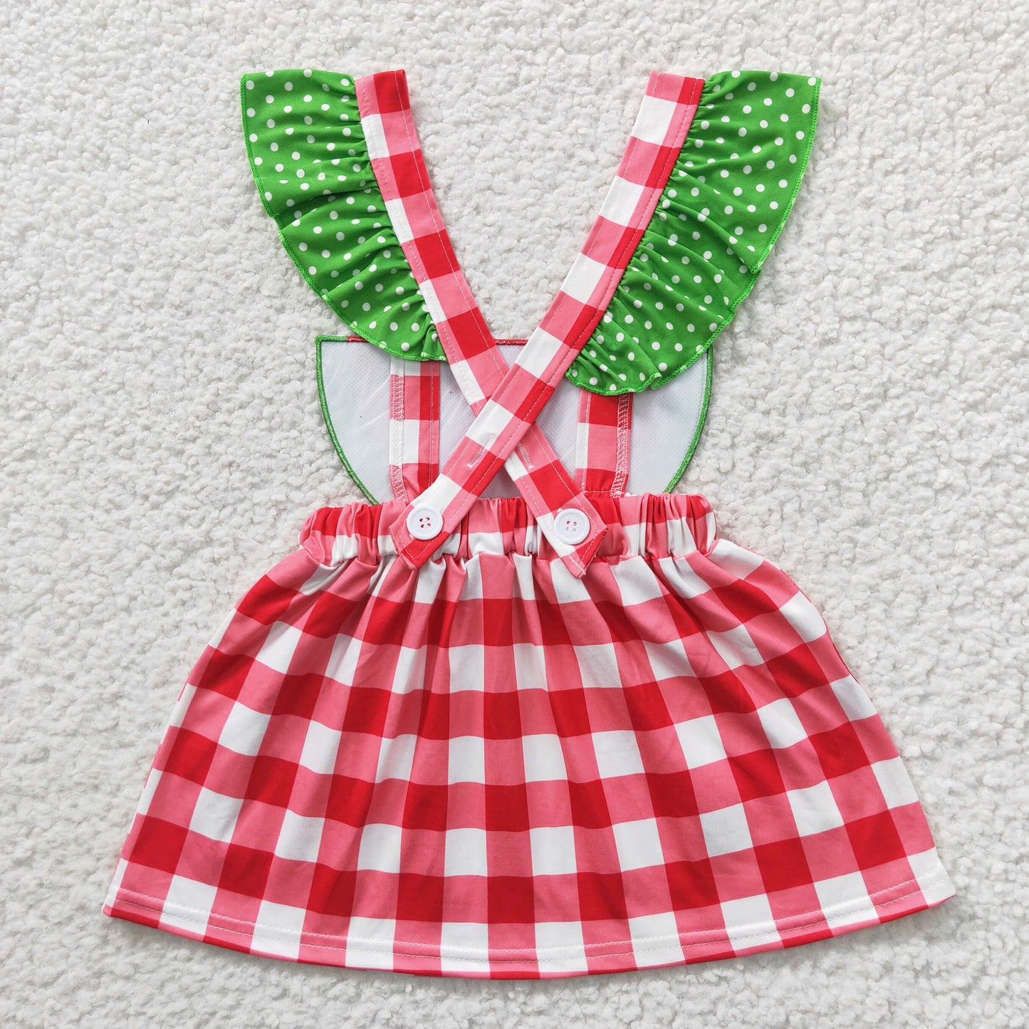 RTS NO MOQ GSD0234 Girls Watermelon Red Plaid Strap Dress