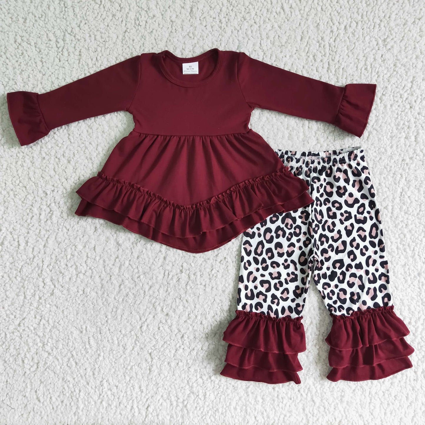 6 B4-38 Red Long Sleeve Top Leopard Pants Set