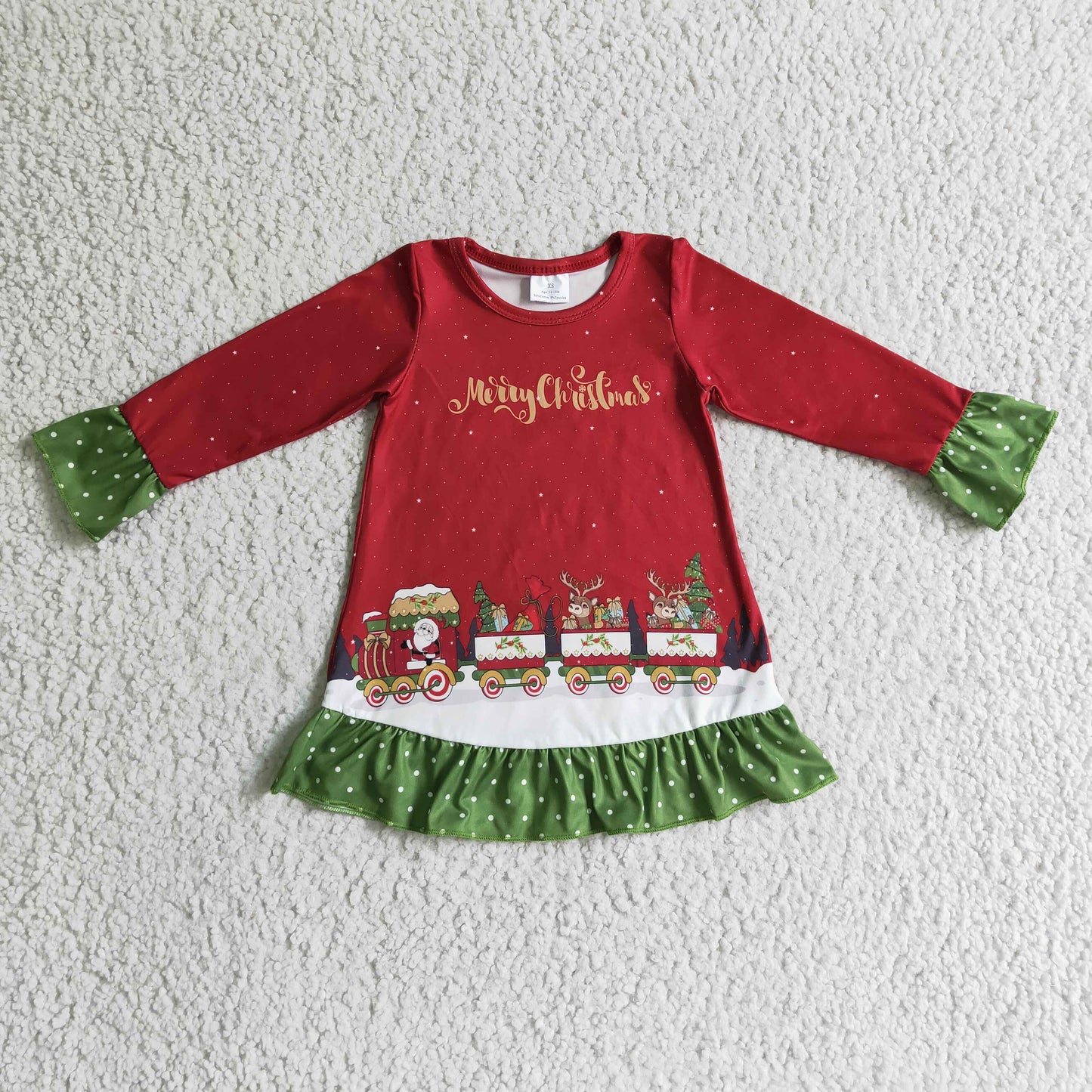 GLD0147 baby christmas clothing long sleeve cartoon print kids dresses for girls milk silk