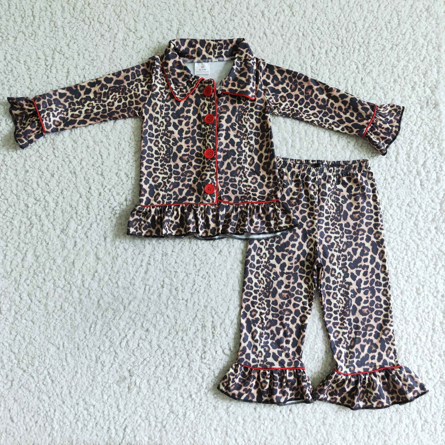 6 B4-23 girls clothing Leopard print button pajamas kid's pajamas