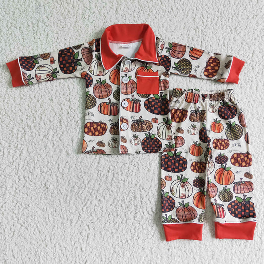 BLP0007 Boys Autumn Pumpkin Red Pocket Long Sleeve Pants Set