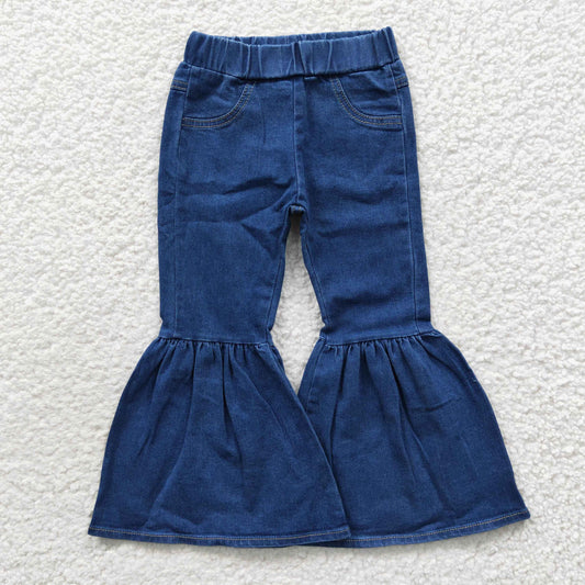 P0071 Blue Elastic Denim Flared Trousers