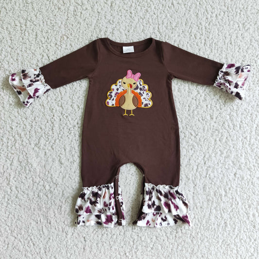 LR0038 Turkey Thanksgiving romper long sleeve long pants baby girls romper milk silk