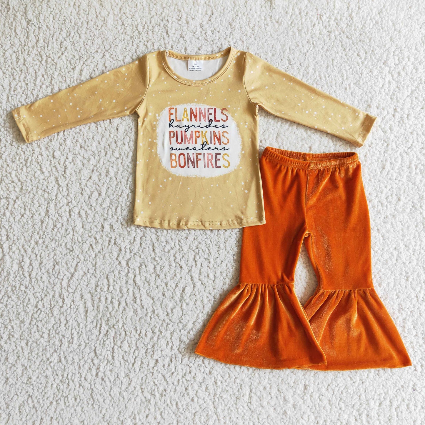 GLP0222 girls outfit short sleeve and long gold velvet pants letter print