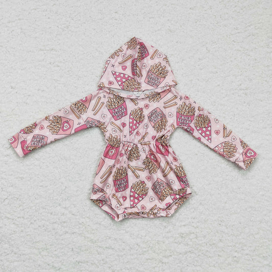 LR0244 baby girls clothing long sleeve bodysuit milk silk fries print romper with a hat