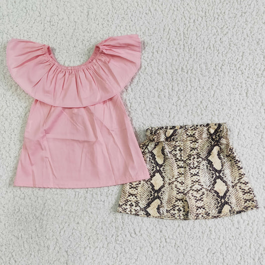 C8-7  Woven Pink Top and Yellow Snake Shorts Suit
