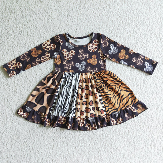 6B11-37 baby clothing long sleeve leopard print kids dresses for girls milk silk
