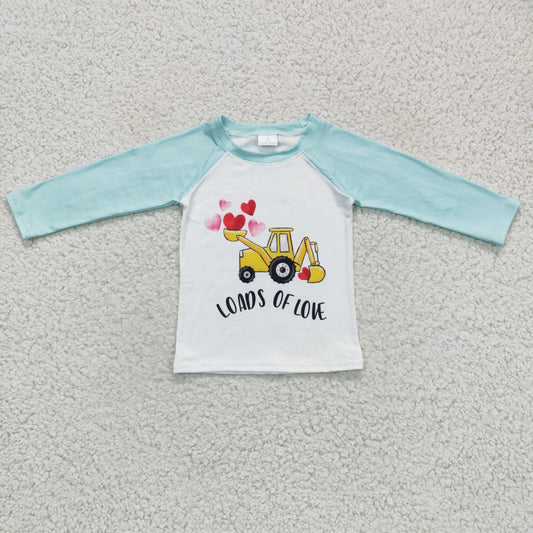 BT0122 boys Valentine's Day shirt long sleeve top construction vehicle print clothing milk silk