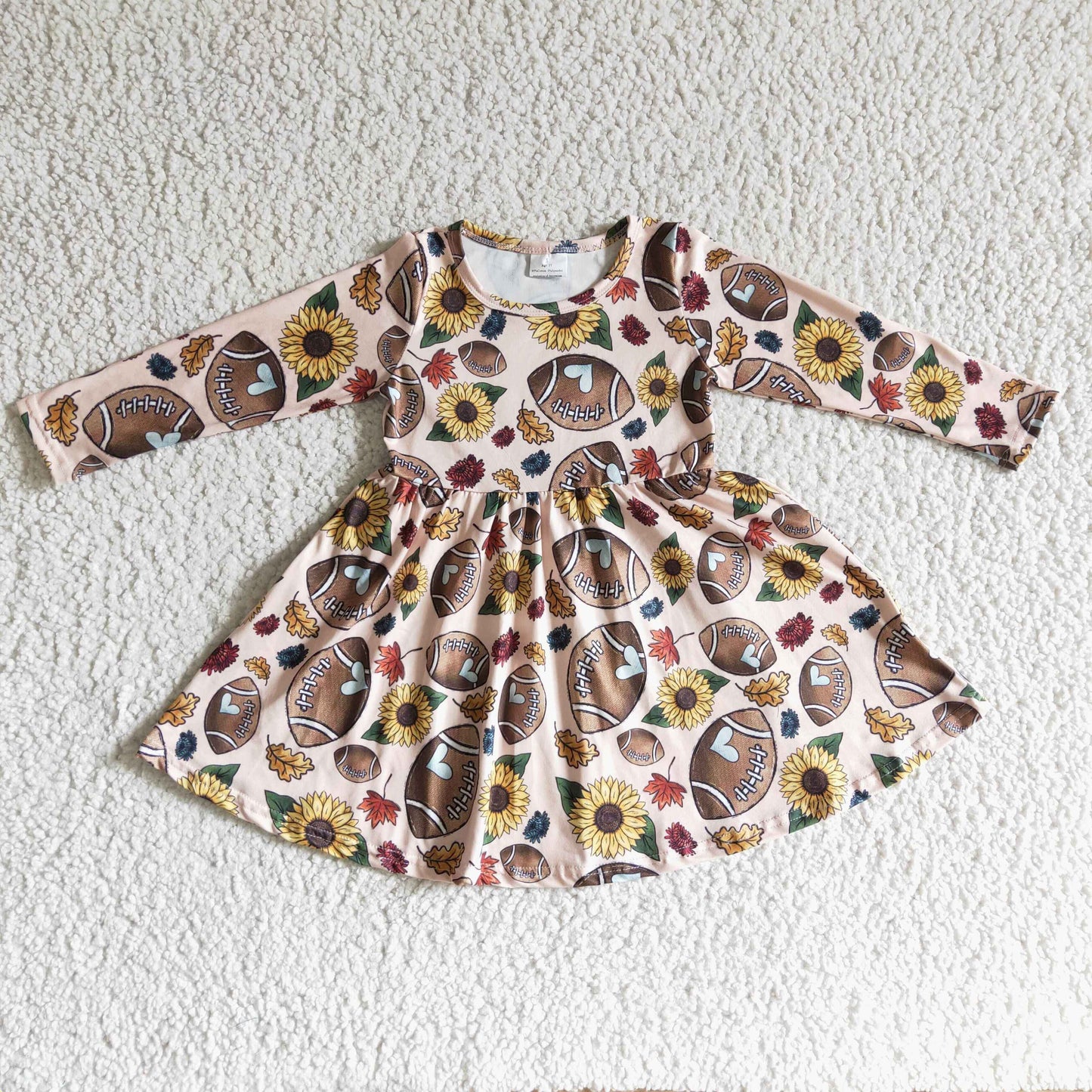 RTS NO MOQ（In Stock) GLD0137 baby clothing long sleeve football and sunflower print kids dresses for girls milk silk