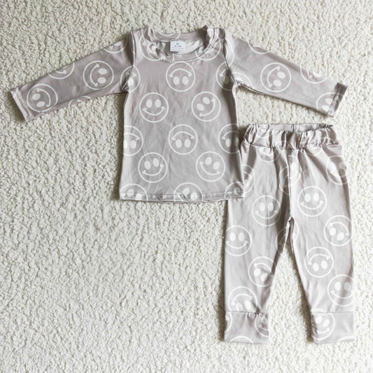 GLP0197 Girls Outfit Smile Print Long Sleeve Long Pants Pajamas