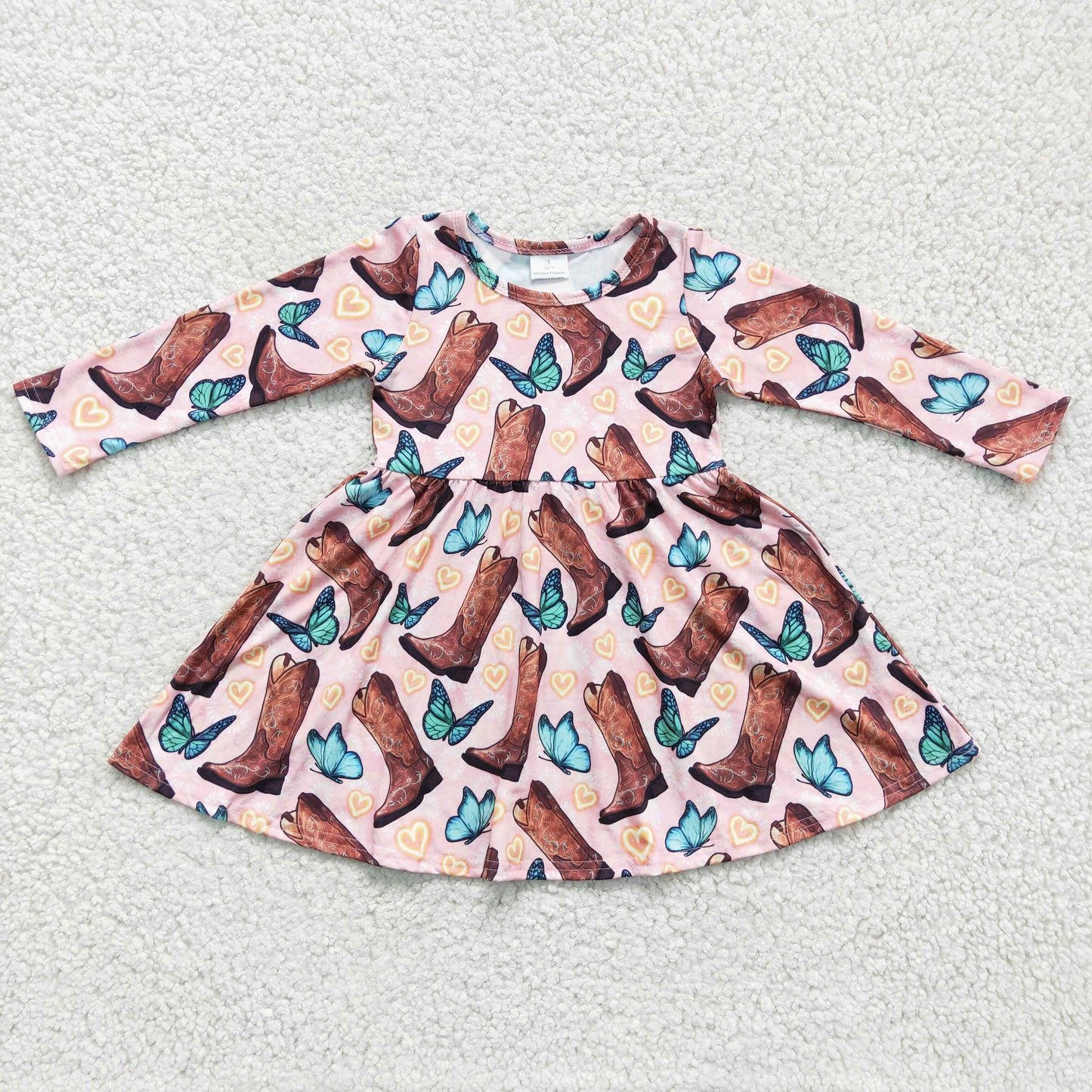 GLD0166 Valentine's Day baby clothing long sleeve kids dresses for girls milk silk boots bow print