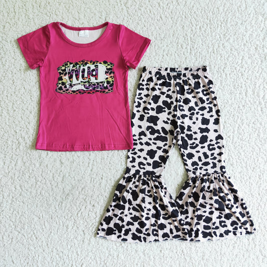 Girls outfit short sleeve long pants set cartoon print