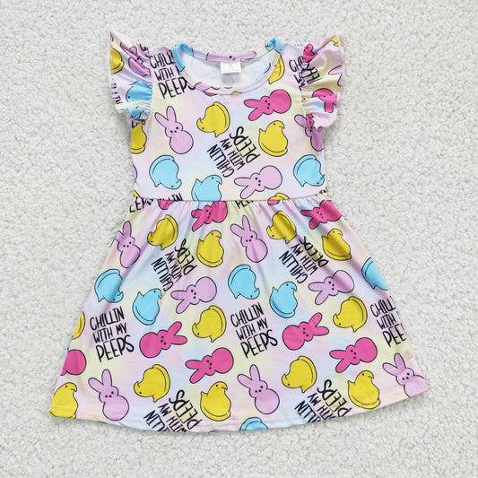 GSD0159 baby Easter clothing flying sleeve kids dresses for girls milk silk rabbit print