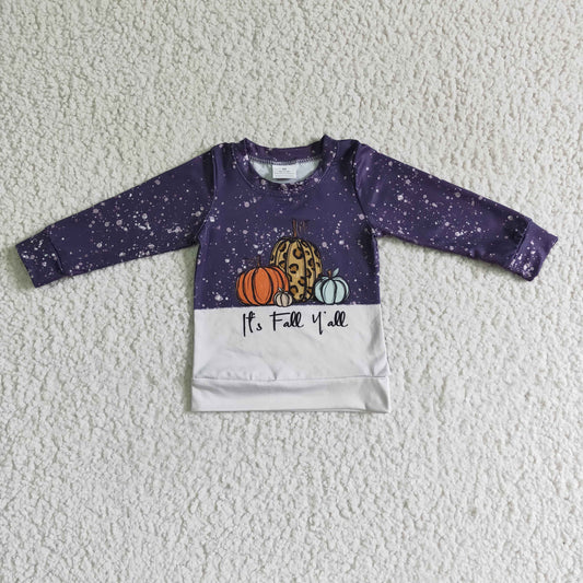 6 B4-32 Boy's Halloween Long Sleeve Top Pumpkin Print