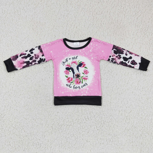 GT0077 girls shirt long sleeve top cow print clothing milk silk