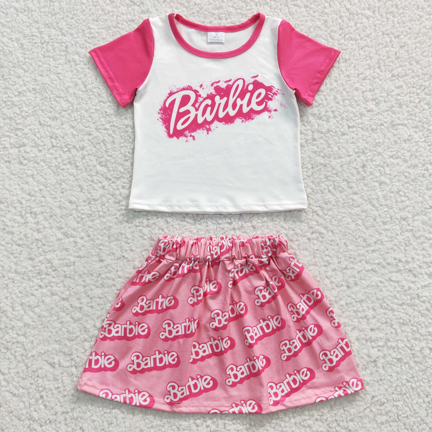 GSD0294 Girls Barbie Doll Barbie Pink Short Sleeve Skirt Set