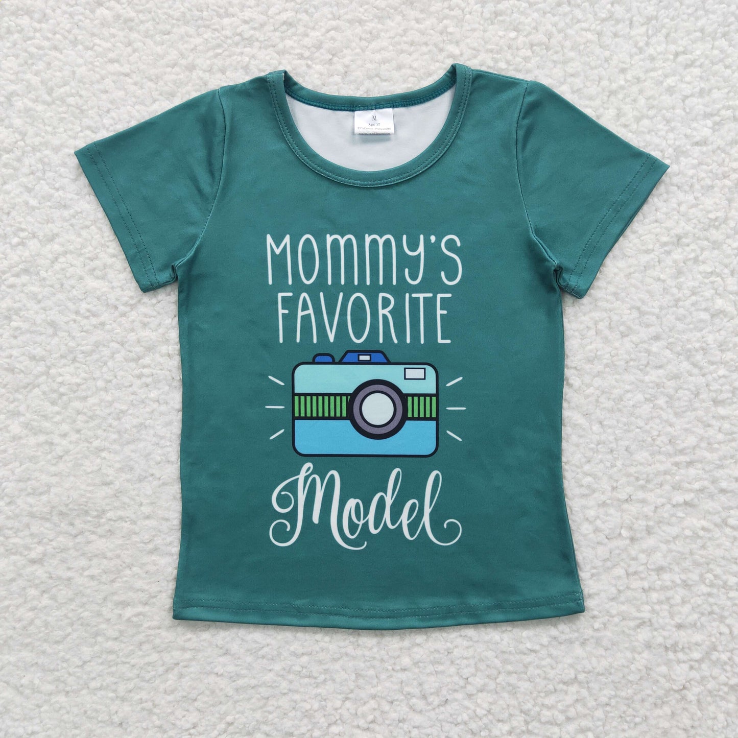 GT0162 FAVORITE Camera Green Short Sleeve Top