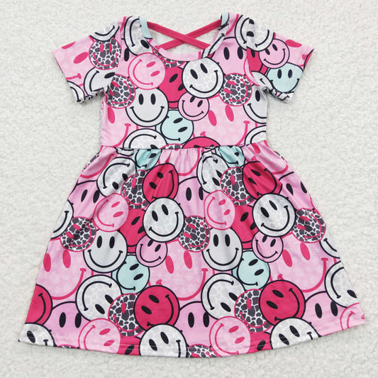 RTS NO MOQ GSD0312 Smiley pink rose red short-sleeved dress